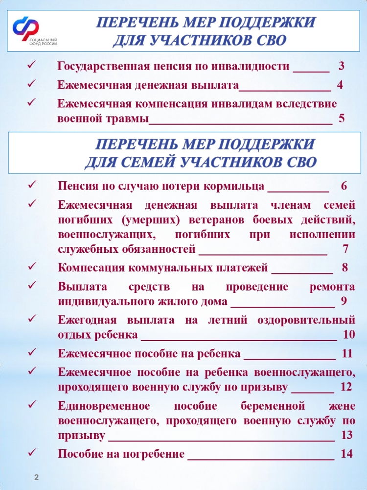Меры поддержки семей участников СВО